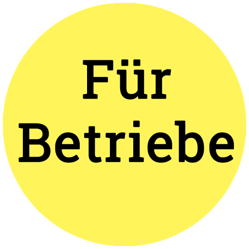 Ein gelber Kreis mit schwarzer Schrift. Der Button führt zu Informationen für Ausbildungsbetriebe der Elly Heuss Knapp Schule.