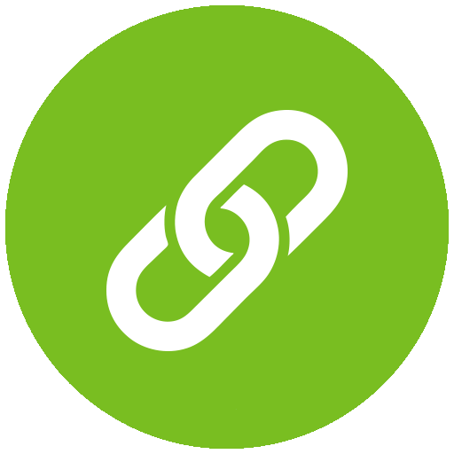 Ein grüner Kreis mit einer weißen Kette. Der Button wird für Links verwendet.